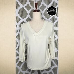 Ruff Hewn Ivory Casual V Neck 3/4 Sleeve Pima Cotton Top Size XL